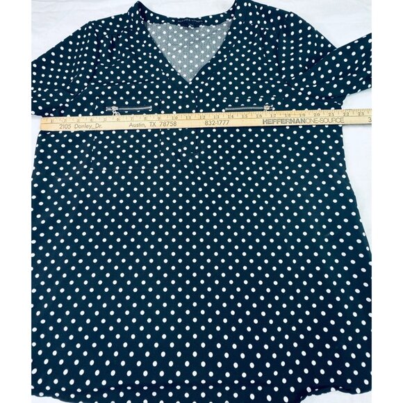 Adrienne Vittadini Polka Dot Blouse L Black & White Zip Accents - Picture 6 of 13